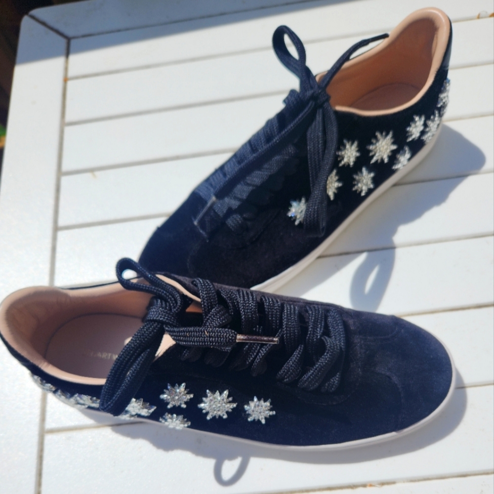 Stuart Weitzman-Black Velvet Sneakers with Star embellishments